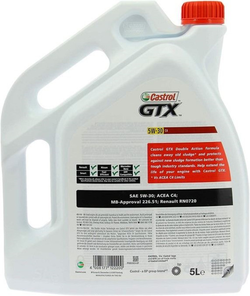 Aceite Castrol GTX 5W30 · Acea C4 RN0720 · 5 litros (1)