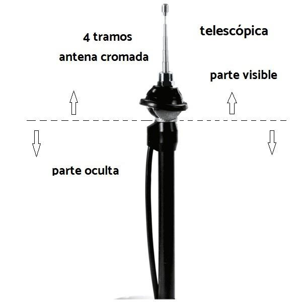 Antena Aleta Telescópica 0º-43º. Cable 1,2m. Negra / Cromada (1)