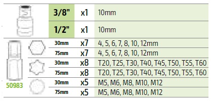 42 piezas - Estuche de puntas hexagonales, 12 cantos y torx