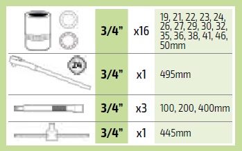 21 piezas - Estuche de herramientas con vasos de 12 cantos de autoclé de 3/4"