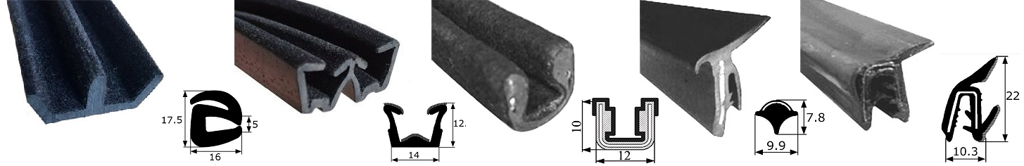 Perfil goma EPDM para contorno cristal, utilizable en sectores como au