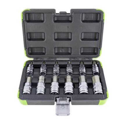 12 piezas - Estuche de puntas hegonales de 1/2"