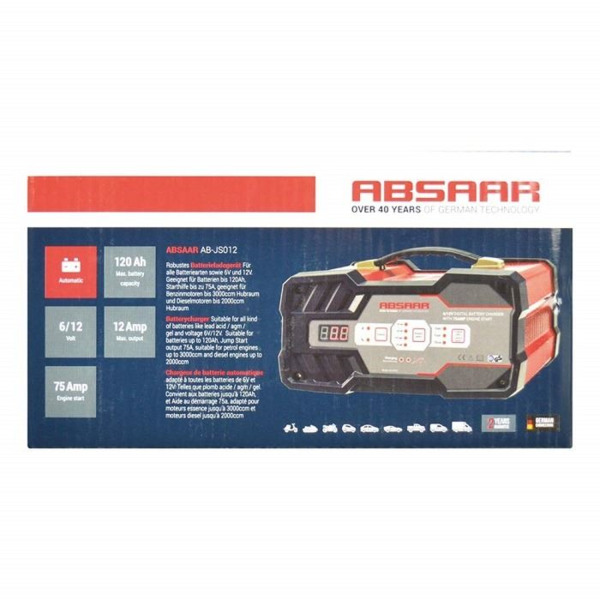 12A Cargador de Baterías Automático + Arrancador Absaar 6/12V (120Ah) (3)