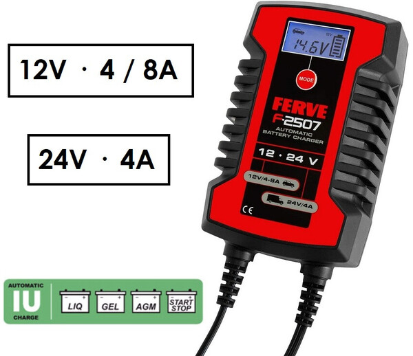 14-230Ah Cargador Ferve HF 12V 4/8A · 24V 4A