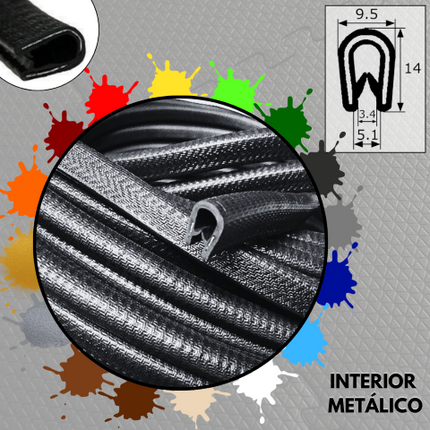 14x9mm Burlete Pvc Alma Metálica · Varios Colores