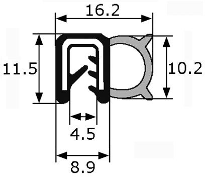 GP012 · 16,2x11,5mm Goma Estanqueidad de Puerta Lateral · Modelo Pequeño (1)