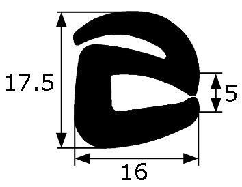 CR038 · 16x17,5mm Goma S para Contorno Cristal · Caucho EPDM · Perfil para Uniones (1)