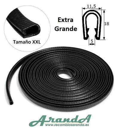 18x11mm Burlete Negro Pvc Alma Metálica. Modelo Extra Grande XXL