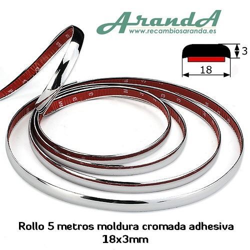 18x3mm Rollo de 5 metros Moldura Adhesiva · Cromado