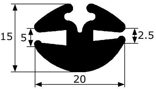 CR037 · 20x15mm Goma Contorno Cristal · Caucho EPDM · Perfil para Uniones (1)