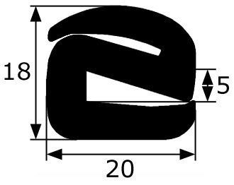 CR040 · 20x18mm Goma S para Contorno Cristal · Caucho EPDM · Perfil para Uniones (1)