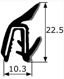 CR016 · 22,5x10,3mm Perfil Lamelunas Flocado · Tira rígida de 1,20 metros · Con metal interior (1)