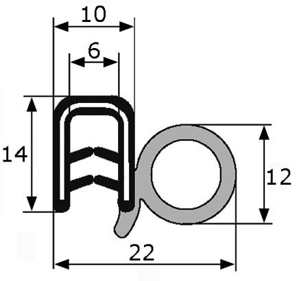 GP006 · 22x12mm Goma Estanqueidad de Puerta Lateral · Caucho EPDM (1)