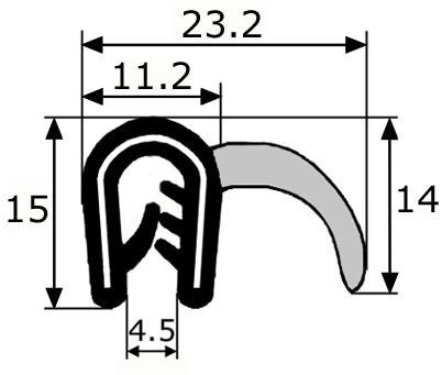 GP028 · 23,2x15mm Burlete EPDM + Goma Esponjosa Lateral (1)