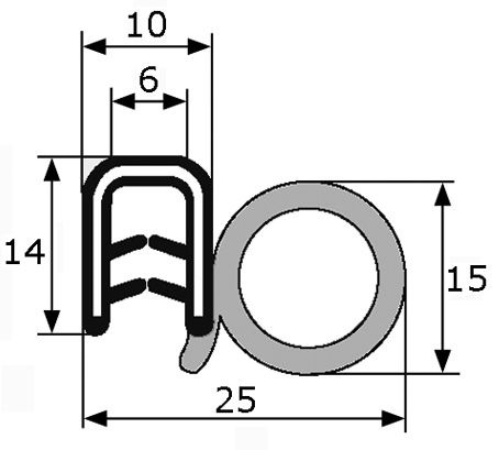 GP005 · 25x15mm Goma Estanqueidad de Puerta Lateral · Caucho EPDM (1)