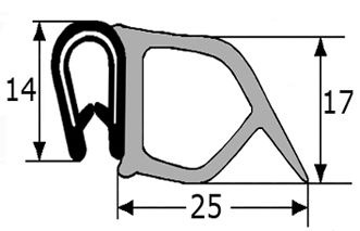 GP030 · 25x17mm Goma Estanqueidad Puerta Lateral · PVC + EPDM (1)