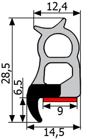 GV027 · 28,5x14,5mm Perfil Doble Goma Industrial Multiusos · Caucho EPDM + Esponja (1)