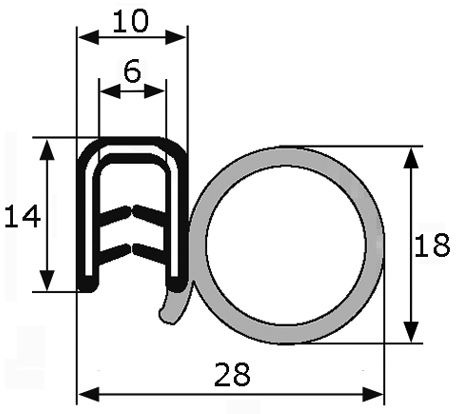 GP007 · 28x18mm Goma Estanqueidad de Puerta Lateral · Caucho EPDM (1)