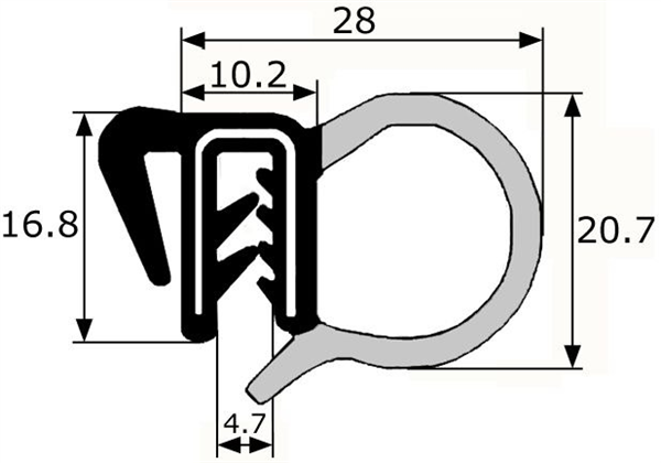 GP026 · 28x20,7mm Goma estanqueidad con pestaña lateral · Caucho EPDM (1)