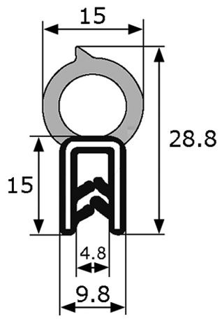 GM006 · 29x15mm Goma Estanqueidad Frontal · Caucho EPDM (1)