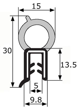 GM005 · 30x15mm Goma Estanqueidad Frontal · Caucho EPDM (1)