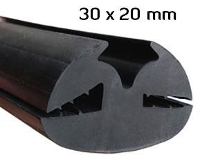30x20mm Goma XL para Contorno Cristal · Caucho EPDM · Perfil para Uniones