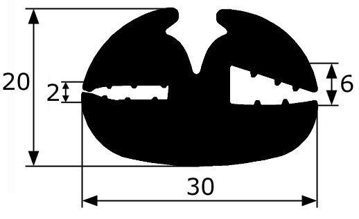 CR039 · 30x20mm Goma XL para Contorno Cristal · Caucho EPDM · Perfil para Uniones (1)