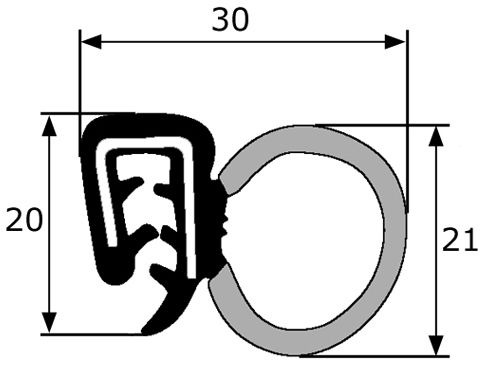 GP001 · 30x21mm Goma Estanqueidad Puerta Lateral · Caucho EPDM (1)
