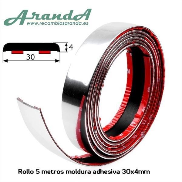 30x4mm Rollo de 5 metros Moldura Adhesiva · Cromado