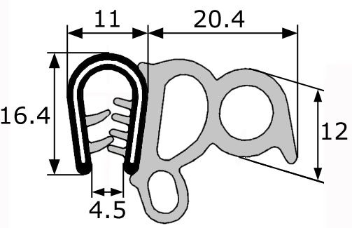 GP010 · 31,4x16,4mm Goma Estanqueidad Doble de Puerta Lateral · Caucho EPDM · Ajuste Extra (1)