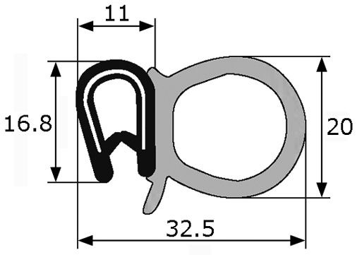 GP009 · 32,5x20mm Goma XL estanqueidad de puerta lateral · PVC + EPDM · Modelo Peugeot/Citroen (1)