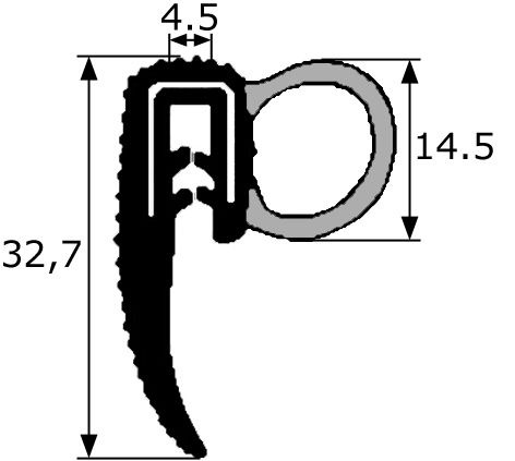 GP024 · 32,7x14,5mm Goma estanqueidad con pestaña lateral · Caucho EPDM (1)