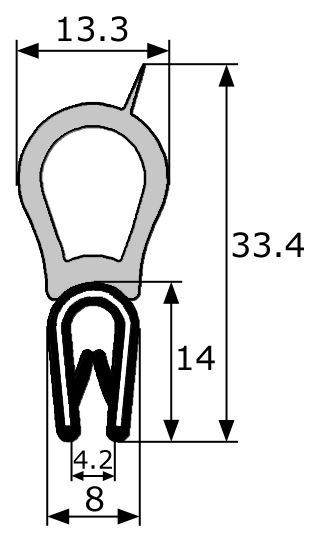 GM008 · 33,4x13,3mm Goma Estanqueidad Frontal · Caucho PVC + EPDM (1)