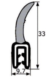 GM020 · 33x9,7mm Goma Estanqueidad Frontal · Aleta Flexible · Caucho EPDM + Esponja (1)