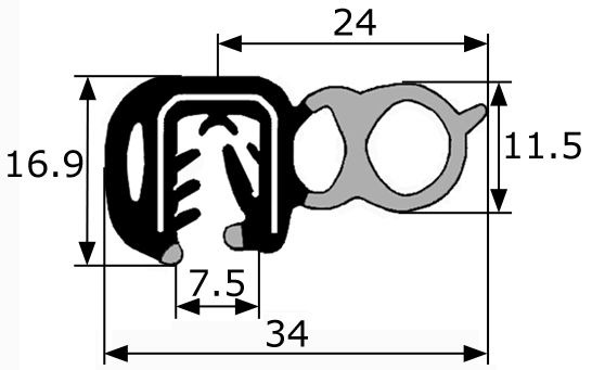 GP017 · 34x17mm Goma doble estanqueidad para puerta · Caucho EPDM (1)