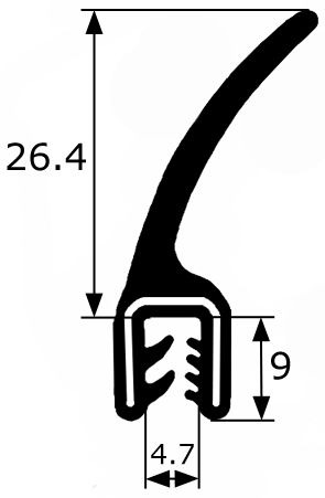 GM007 · 35,4x5mm Goma Estanqueidad Frontal · Aleta Flexible · Caucho EPDM (1)