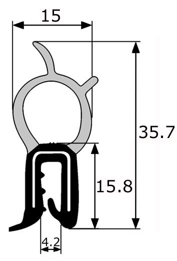 GM013 · 35,7x15mm Goma Estanqueidad Frontal · Caucho EPDM (1)