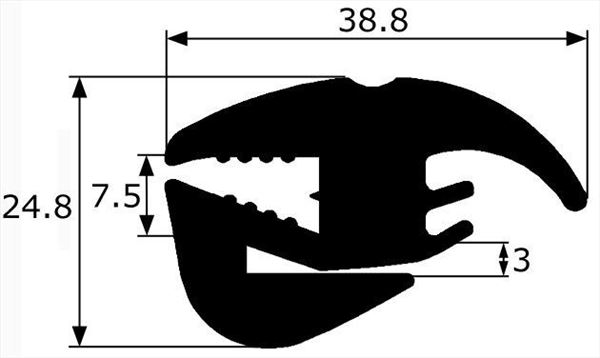 CR042 · 38,8x24,8mm Goma Contorno Cristal · Caucho EPDM · Perfil para Uniones (1)