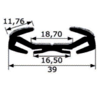 CR063 · 39x12mm Guía Cristal Flocada · Flexible · Caucho EPDM (1)