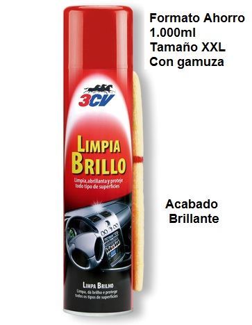 3CV Limpia Brillo Interiores + Gamuza. Spray XXL 1000ml