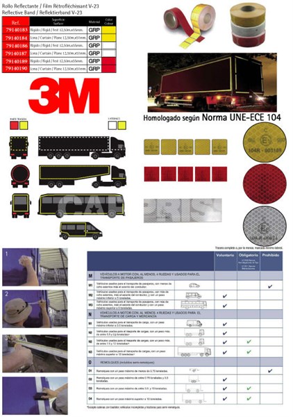 V-23 Rollo Cinta Reflectante Continua 3M · Contorno de remolques · Norma ECE-104 (1)