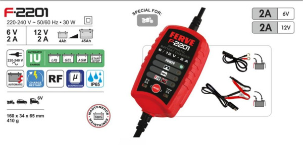 F2201 2A Cargador Ferve  · Baterías 6/12V de 4 a 45 Ah (2)