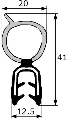 GM001 · 41x20mm Goma Estanqueidad Frontal · Caucho EPDM (1)