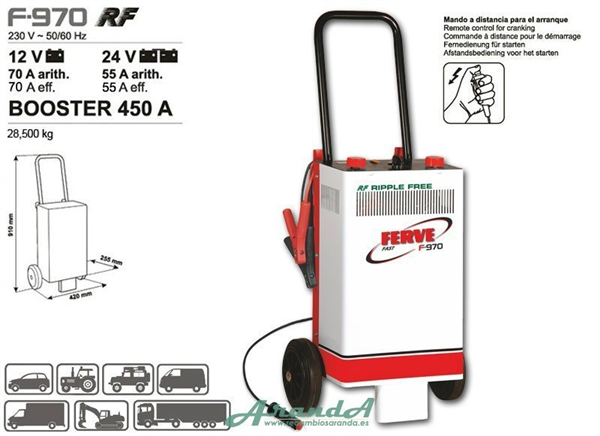 F-970RF 450A Cargador Ferve Fast Ripple Free Booster 12-24V 70A/55A