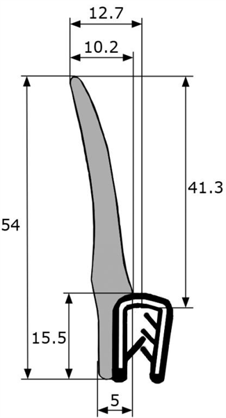 GM009 · 52x12,7mm Goma Estanqueidad Frontal · Aleta XL Flexible · PVC + EPDM Esponja (1)