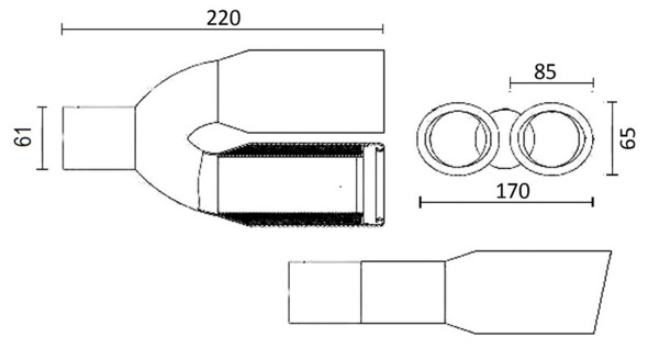 ø61mm Cola de Escape Doble Salida L220mm (1)