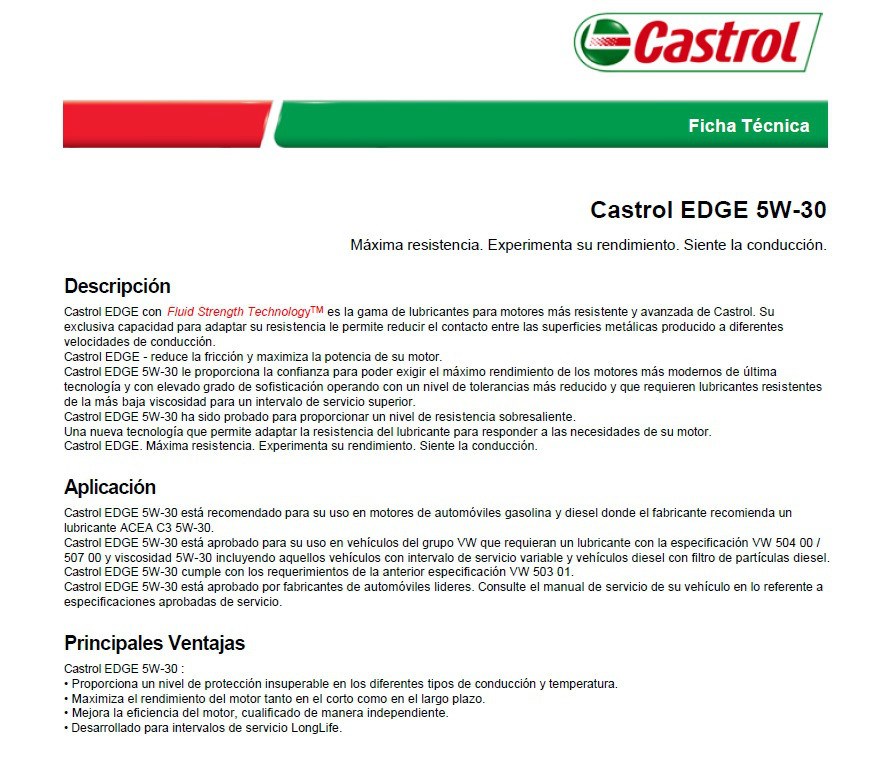 Aceite Castrol Edge 5W30 LL Titanium