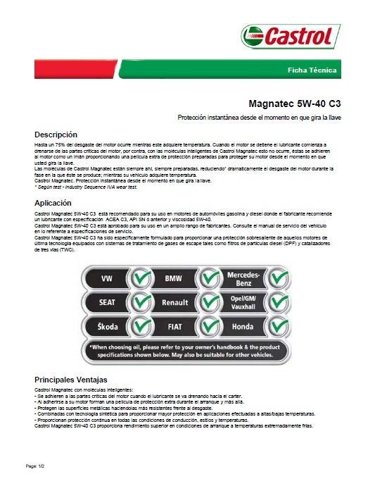 Aceite Castrol Maganatec 5w40 C3 4L