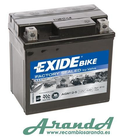 AGM12-5 Tudor Exide 12V 5Ah 70A · Batería para Moto