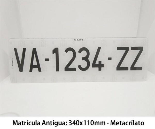 Alfa Antigua Acrílica - Placa Matrícula Corta Antigua · 340x110mm